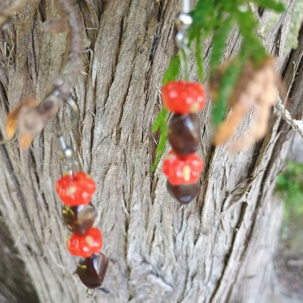 Vintage, handmade lampwork glass and lucite Fall dangle earrings, Fall vibes